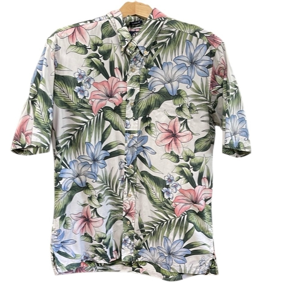 Reyn Spooner Button Down Floral Hawaiian Shirt SZ L Pink Blue Floral